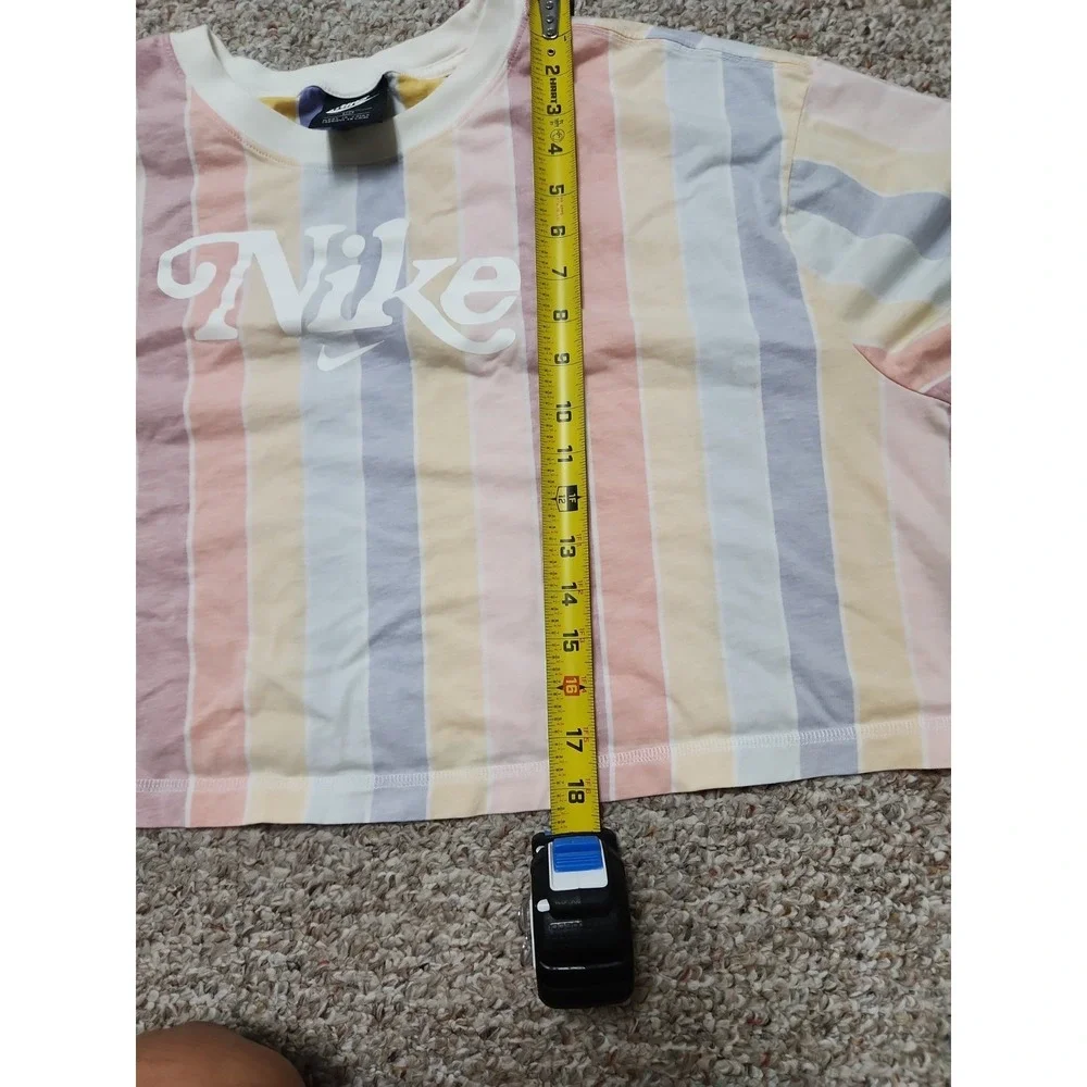 Nike‎ Womens 2X Cropped Tee Reverse Color Swoosh Logo Striped Retro